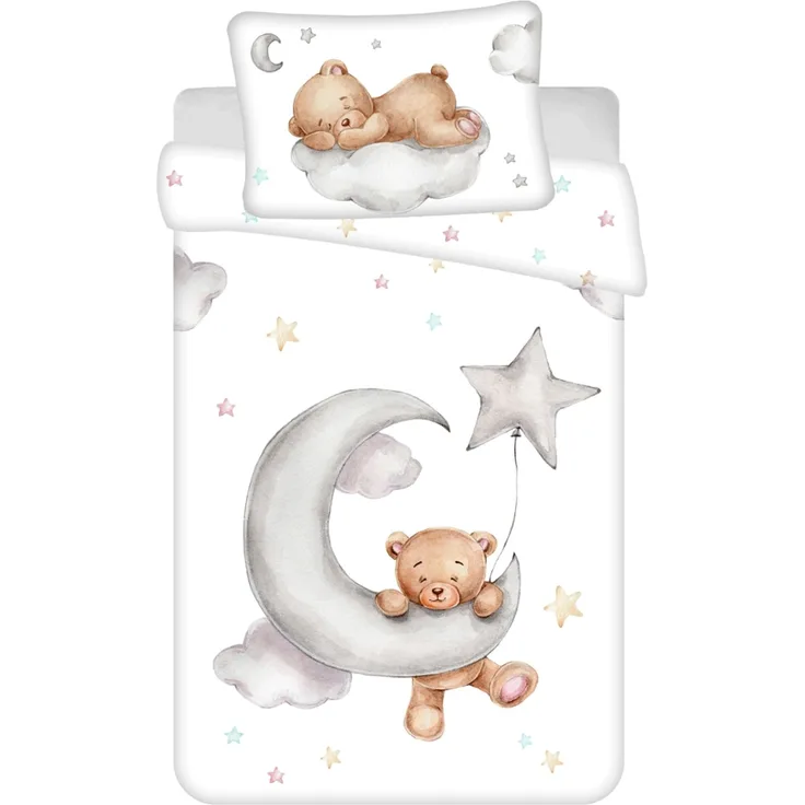 Baby Bettwäsche mit Teddy auf Wolke 100x135 cm 100% Baumwolle