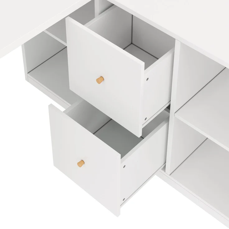 Eckschreibtisch 120x78x130 cm, weiß, beidseitig montierbar mit 2 Schubladen – Bild 9