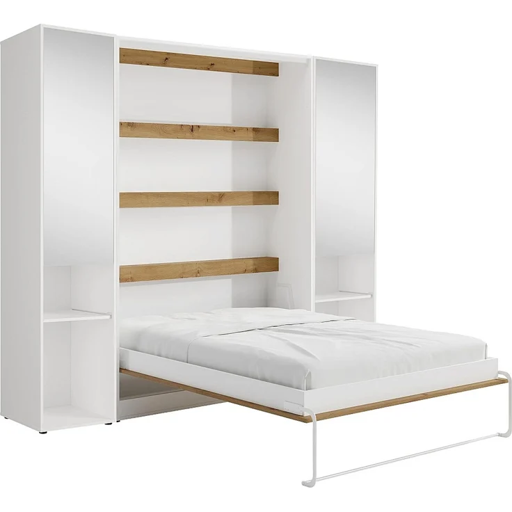 Vente-unique - RAPILI - Schrankbett - Metall - Naturfarben hell, Weiß - 159 x 239.2 x 225.2 cm – Bild 4