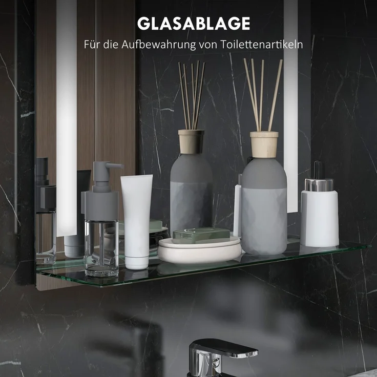 MELAYR, Badezimmerspiegel mit LED-Beleuchtung, elegant und hochwertig, Glas, Aluminium, 50 x 12 x 70 cm, Silber – Bild 6