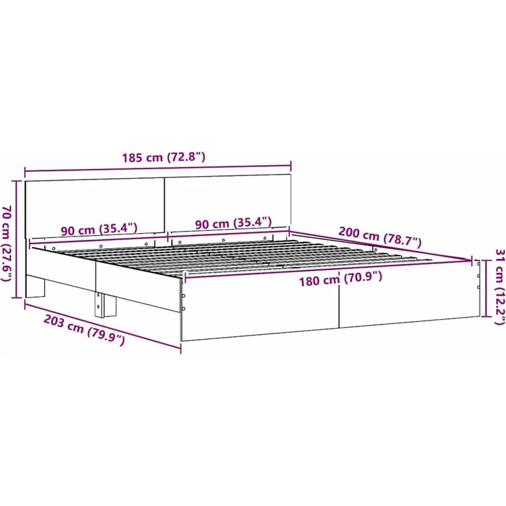 vidaXL Bettgestell mit Kopfteil Schwarz Eichen-Optik 180 x 200 cm 3378501 – Bild 11