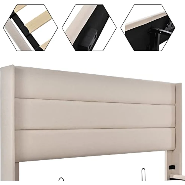 Ball & Cast Polsterbett (180x200cm) mit Stauraum, Stauraumbett mit Metallrahmen-Lattenrost, Einfache & Zeitsparende Montage, Ohne Matratze, Beige – Bild 6