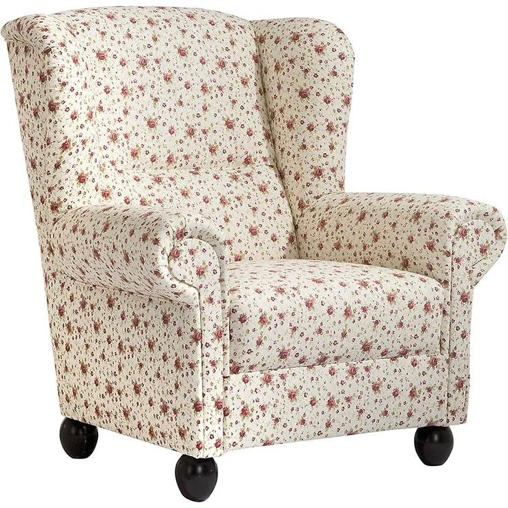 Monarch Ohrenbackensessel Flachgewebe Beige Buche Nussbaumfarben
