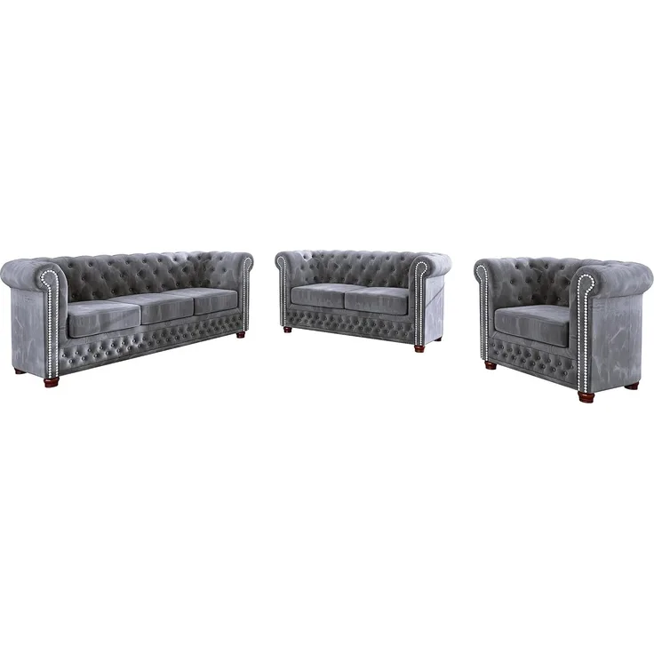 S-Style Möbel Polstergarnitur Chesterfield Leeds 3+2+1, (1x 3-Sitzer-Sofa, 1x 2-Sitzer-Sofa, 1x Sessel), mit Wellenfederung