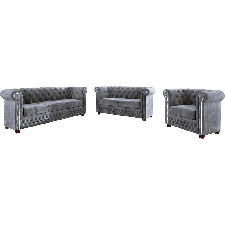 S-Style Möbel Polstergarnitur Chesterfield Leeds 3+2+1, (1x 3-Sitzer-Sofa, 1x 2-Sitzer-Sofa, 1x Sessel), mit Wellenfederung