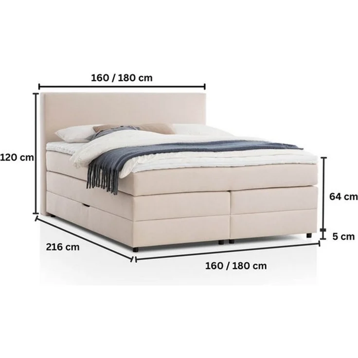 Belanoti Boxspringbett LOFT (Boxspringbett 160x200 mit Bettkasten, 7-Zonen Taschenfederkern Matratze inklusive Visco Topper), Bett 160x200 in der Farbe Beige H2/H3 Polsterbett – Bild 4
