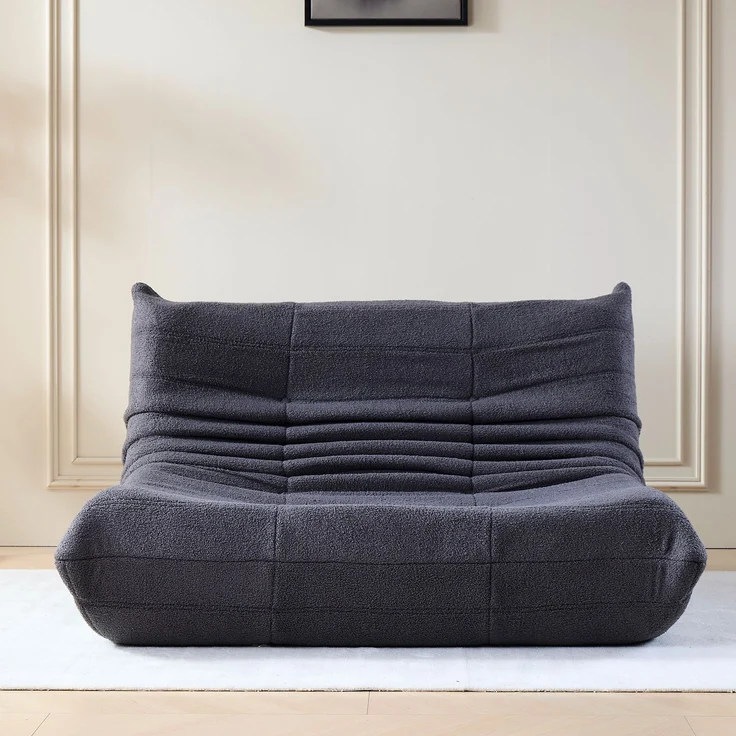 2-Sitzer Loungesofa 149x114x82 cm, Grau, Teddy-Vlies, ergonomisch, Plisseefalten-Design – Bild 4
