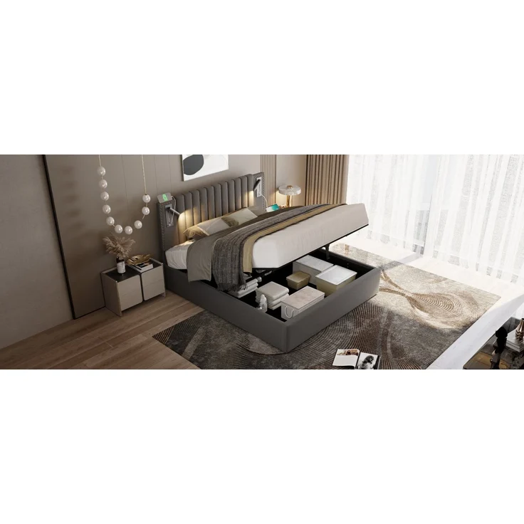 TavilaEcon Boxspringbett mit verstellbarem Kopfteil, Polsterbett Grau Liegefläche 160 × 200 cm – Bild 6