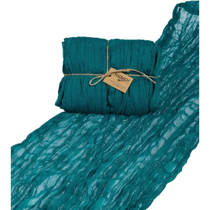 Halbach Seidenbänder Tischläufer | Breite: 70 cm Länge: 3 m | waschbarer Tischläufer für Hochzeiten, Geburtstage oder Tischdeko | schmale Tischdecke in Baumwoll-Optik | Farbe: blau-grün