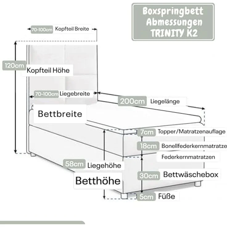 Best for Home Boxspringbett K2 SINGLE mit Bettkasten (Mintgrun 100x200) – Bild 6