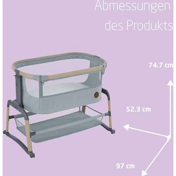 Maxi-Cosi Iora Air Beistellbett, Zustellbett, atmungsaktives Netzgewebe, Höhenverstellbar, Wiege mit Matratze, Geeignet ab Geburt, 0 Monate bis 9 kg, Beyond Grey – Bild 8