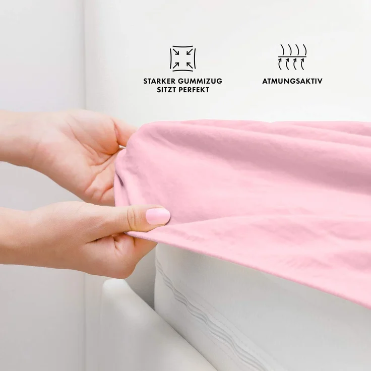 Jacobson Jersey Spannbettlaken Spannbetttuch Baumwolle Bettlaken (Premium 200x220 cm, Rosa) – Bild 3