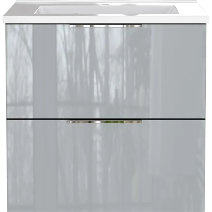 Germania Waschtisch inkl. Becken 9084-587 GW-Vasio, in Graphit/Silbergrau, mit Waschbecken in Dekor weiß, 61 x 61 x 46 cm (BxHxT) – Bild 5