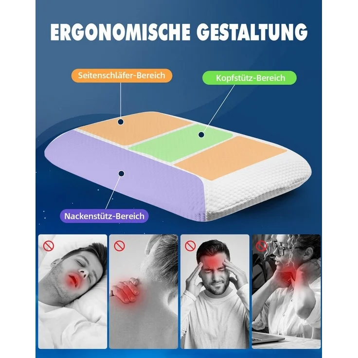 Esun Kopfkissen Kopfkissen, Ergonomisches Memory Foam Kissen, Nackenkissen, Kissen, Füllung: Rückstellschaum, Rückenschlafer, Seitenschlafer, Bauchschlafer, Set, Seitenschlafer, Rückenschlafer, Bauchschlafer, Set, Kissen, Kopfkissen, Kopfkissen für Sei... – Bild 2