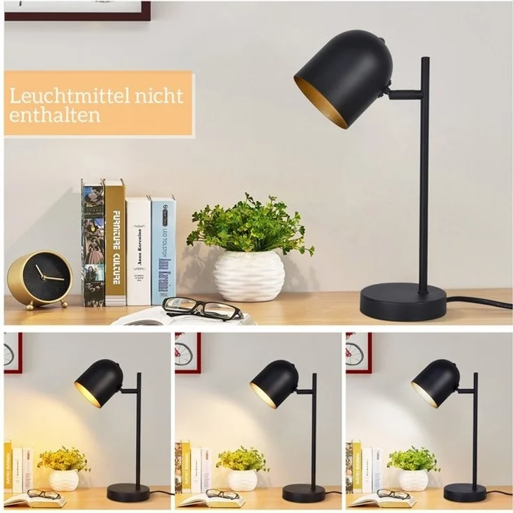 Nettlife Nachttischlampe Vintage Schwarz E14 Wohnzimmer Tischlampe Moderne Tischleuchte, LED wechselbar, für Schlafzimmer Arbeitzimmer Schreibtisch Kinderzimmer – Bild 4