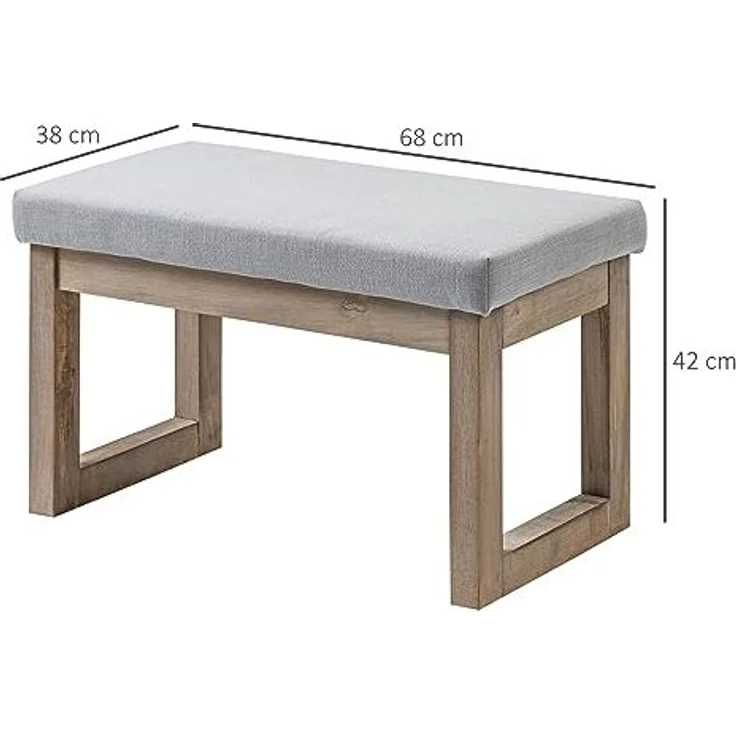 HOMCOM Fußhocker Polsterhocker mit Leinenoptik, (Eingangbank, 1 St, Fußbank), Grau 68 x 38 x 42 cm – Bild 3