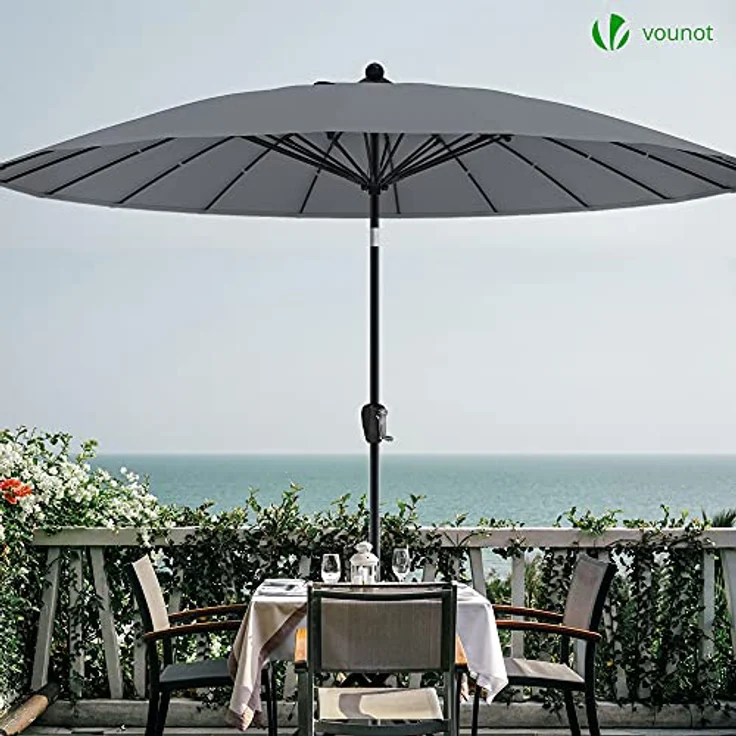 VOUNOT Shanghai Sonnenschirm 270 cm Rund mit Kurbelvorrichtung, Knickbar, Sonnenschutz UV-Schutz, Balkonschirm Gartenschirm Marktschirm mit Schutzhülle, Grau – Bild 5