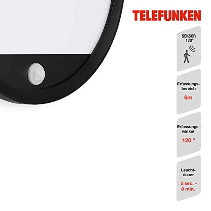 TELEFUNKEN LED Außenwandleuchte mit Bewegungsmelder und Dämmerungssensor, 15 Watt, 2.000 Lumen, 4.000 Kelvin, IP44, Rund, Weiß/Schwarz, Ø 28cm – Bild 3