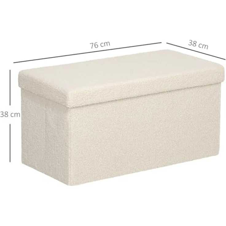 HOMCOM Sitzbank mit Stauraum, faltbar, mit Samtoptik, Sitztruhe (Truhenbank, 1-St, Polsterbank), für Flur Schlafzimmer Wohnzimmer, 76 x 38 x 38 cm Cremeweiß – Bild 3