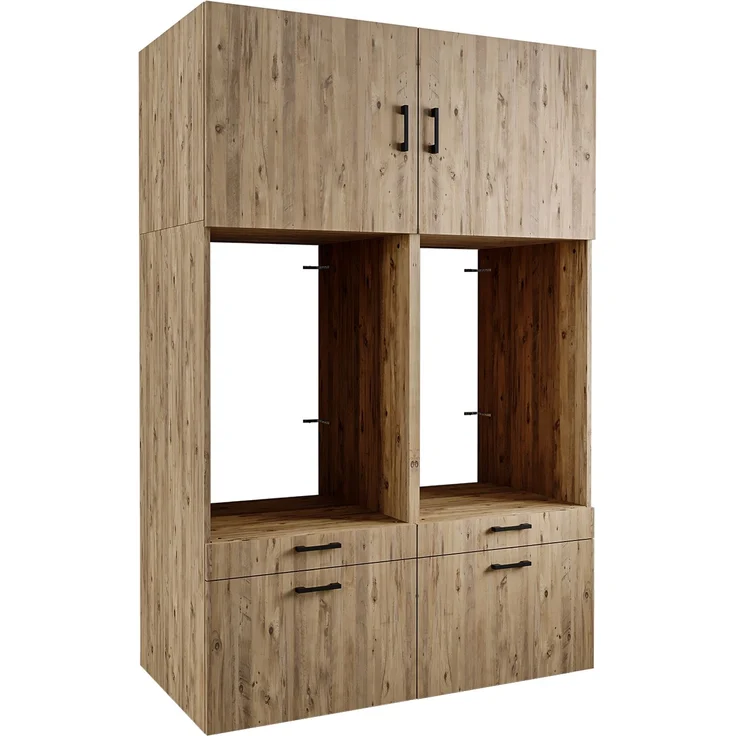 Roomart Waschmaschinenschrank Doppelschrank - SERIE 2 – 134 cm breit, Überbauschrank für Waschküche & Hauswirtschaftsraum– mit Ausziehbrett – • Eiche – Bild 6