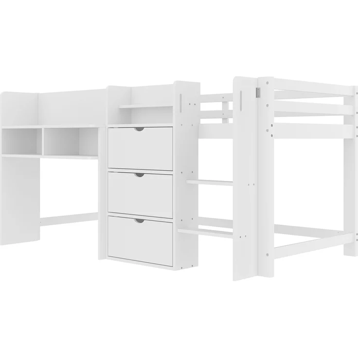 Kindereinzelbett 90×200 cm aus Massivholz und MDF mit Schreibtisch und Treppe, weiß – Bild 6