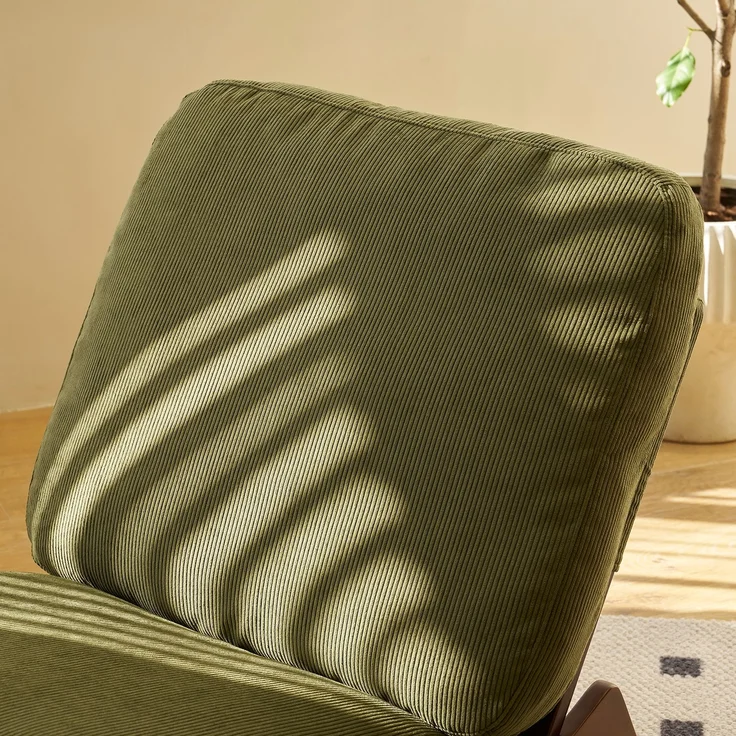 LVHOM Schaukelstuhl mit Massivholz-Gestell, ergonomischer Relaxsessel für Wohnzimmer, Schlafzimmer & Arbeitszimmer, Skandinavisches Design, Cord, Grün – Bild 8