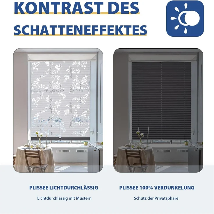 Sekey Plissee Doppelplissee Day+Night 80x200cm, Print & Grau – Bild 3