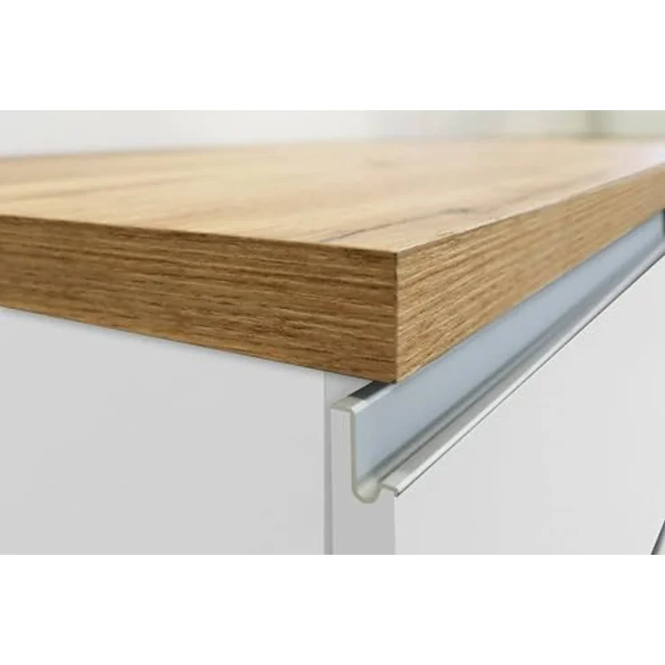 Dmora - Kücheninsel Emmanuel, Mehrzweckschrank, Küchenzeile Schrank, Zusätzlicher Tisch, 100% Made in Italy, 125 x 90 x 90 cm, glänzendes Weiß und Eiche – Bild 9