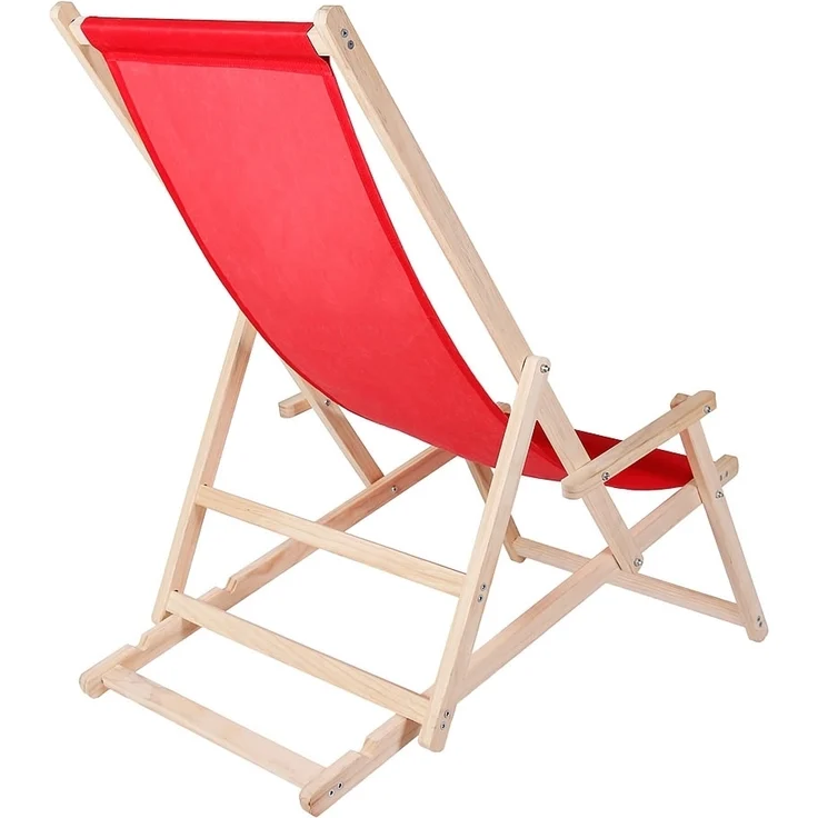 Sonnenliege Armlehne Rot Strand Campingstuhl Holz klappbar Faltsitz Balkonsessel – Bild 4