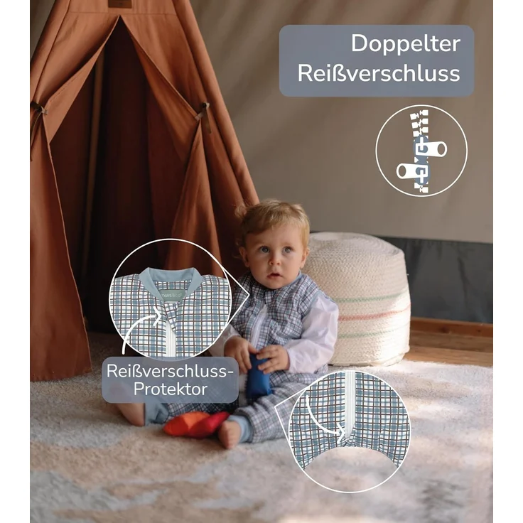 molis&co - Baby schlafsack mit Füßen - Ideal für den Winter - Babyschlafsack mit Beinen 2,5 tog - 100% Baumwolle (Oeko-TEX 100), Premium Qualität - Merlot Check (80 cm) – Bild 3