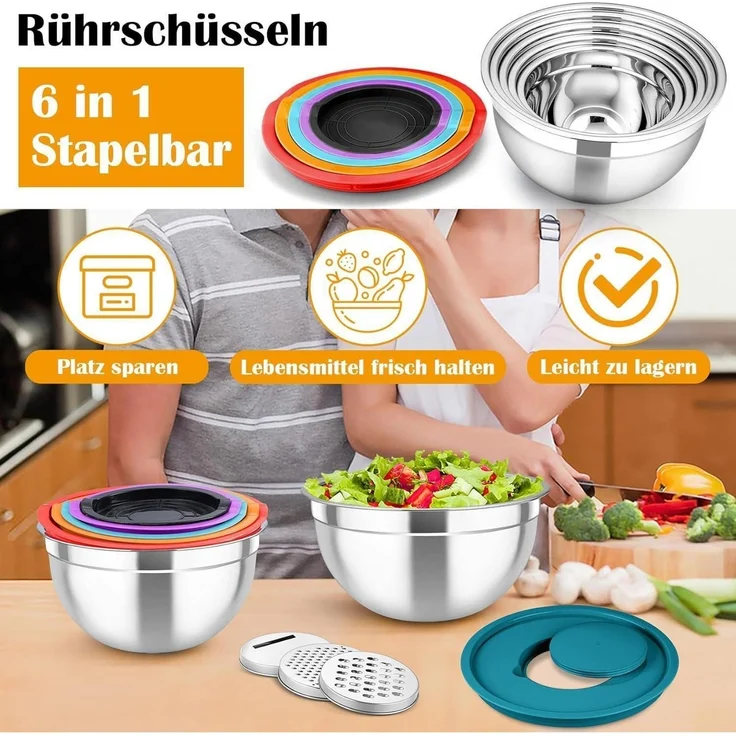 TEAMFAR Rührschüssel Set 6-tlg. Edelstahl Luftdicht Stapelbar – Bild 6