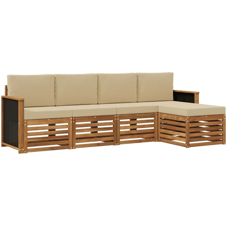 vidaXL Outdoor-Sofagarnitur 5 stk. 5-Sitzer Natur und Beige 3384224 – Bild 2