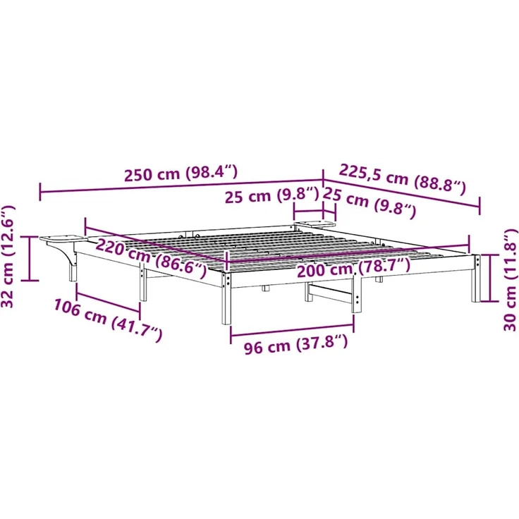 vidaXL Bettgestell mit Nachttischen Weiß 200 x 220 cm 873257 – Bild 10