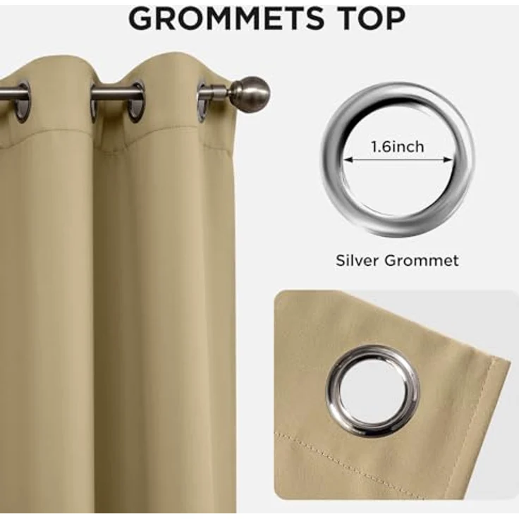 Joydeco Verdunkelungsvorhänge, 2 Paneele, thermische Isolierung, Raumverdunkelung, mit Ösen, für Wohnzimmer, Schlafzimmer, Fenster, ca. 130 x 240 cm (B x L), Beige – Bild 5