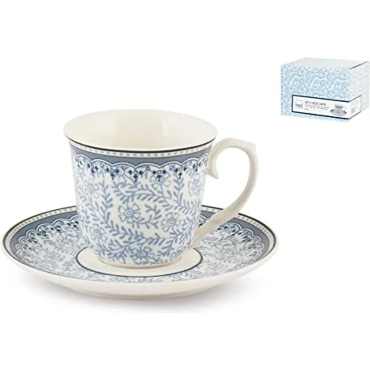 H+H 6279 Set Kaffee Tasse, Porzellan, Blau, 2 Einheiten