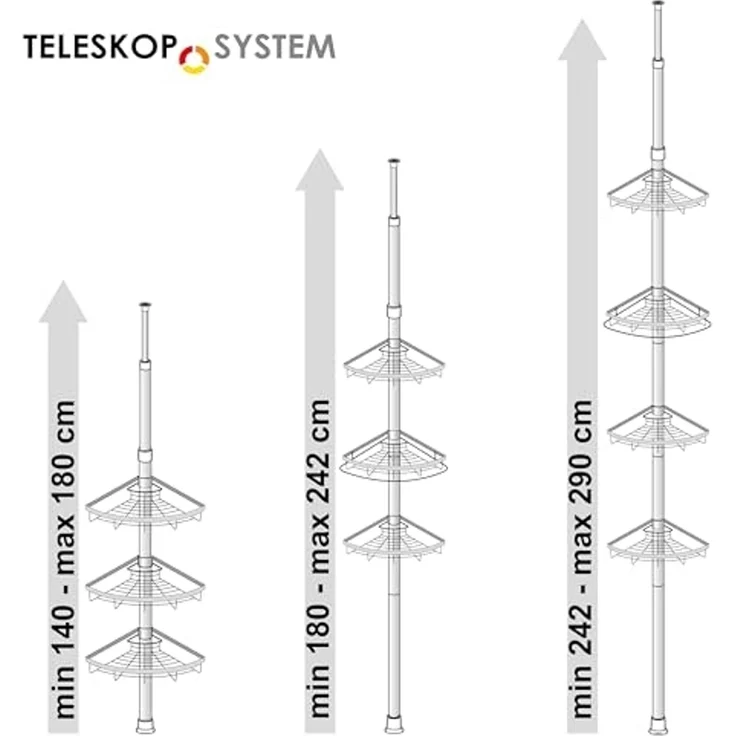bremermann Teleskopregal Teleskop-Eckregal, 4 Körbe, Teleskop-Stange bis max. ca. 290 cm, grau – Bild 3