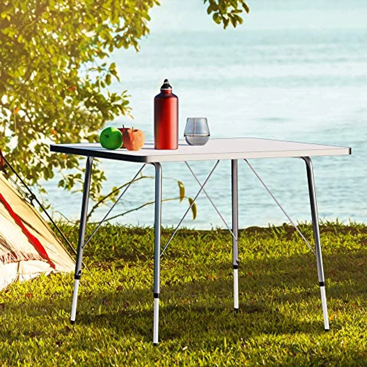 Casaria Campingtisch klappbar faltbar höhenverstellbar, Aluminium weiß/silber, 80x60 cm – Bild 3
