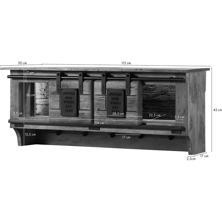 Wandregal Mango / Altholz 115x30x45 natur lackiert RAILWAY LUX #150 – Bild 8