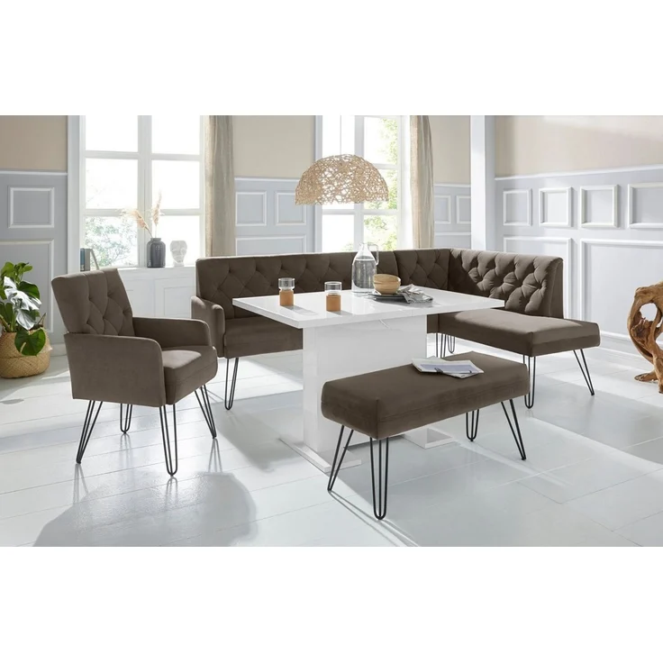 exxpo - sofa fashion Eckbank Doppio, Chesterfield Optik, komfortabel und bequem, hohe Designfüße, Frei im Raum stellbar – Bild 1