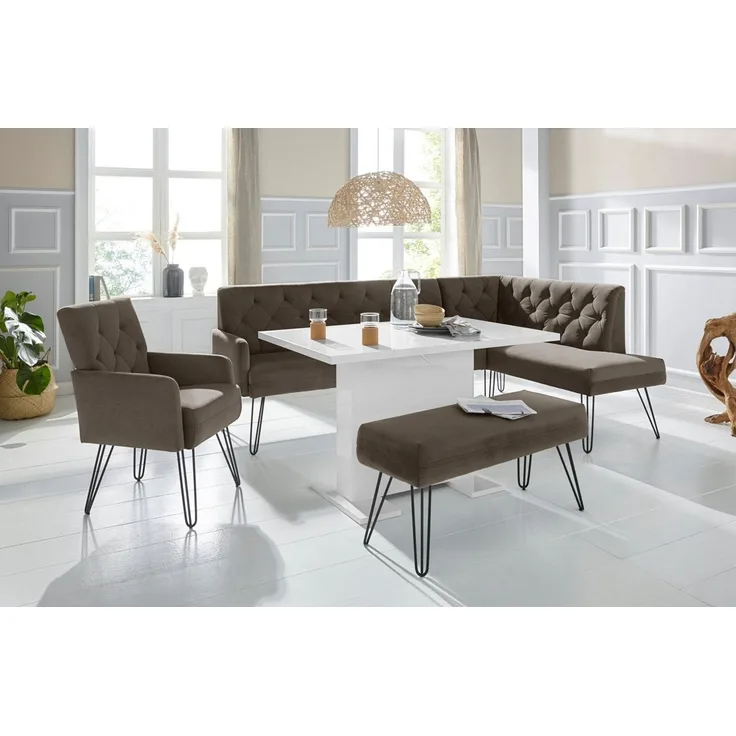 exxpo - sofa fashion Eckbank Doppio, Chesterfield Optik, komfortabel und bequem, hohe Designfüße, Frei im Raum stellbar
