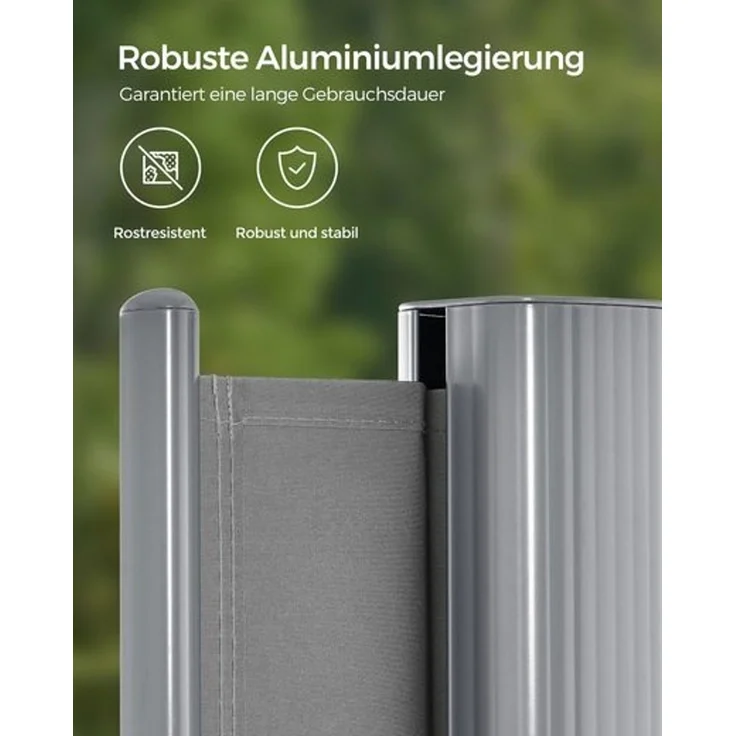 SONGMICS Alu-Seitenmarkise, ausziehbar, blickdicht, Grau, 200x350 cm – Bild 3