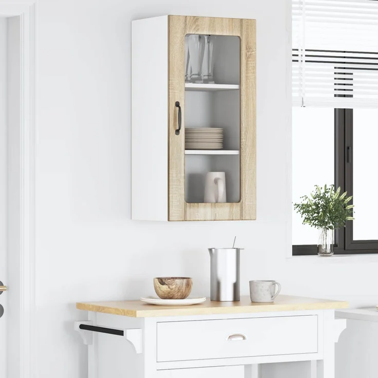 vidaXL Wandglas-Schrank PORTO Sonoma-Eiche 40 x 31 x 80 cm 885339 – Bild 4