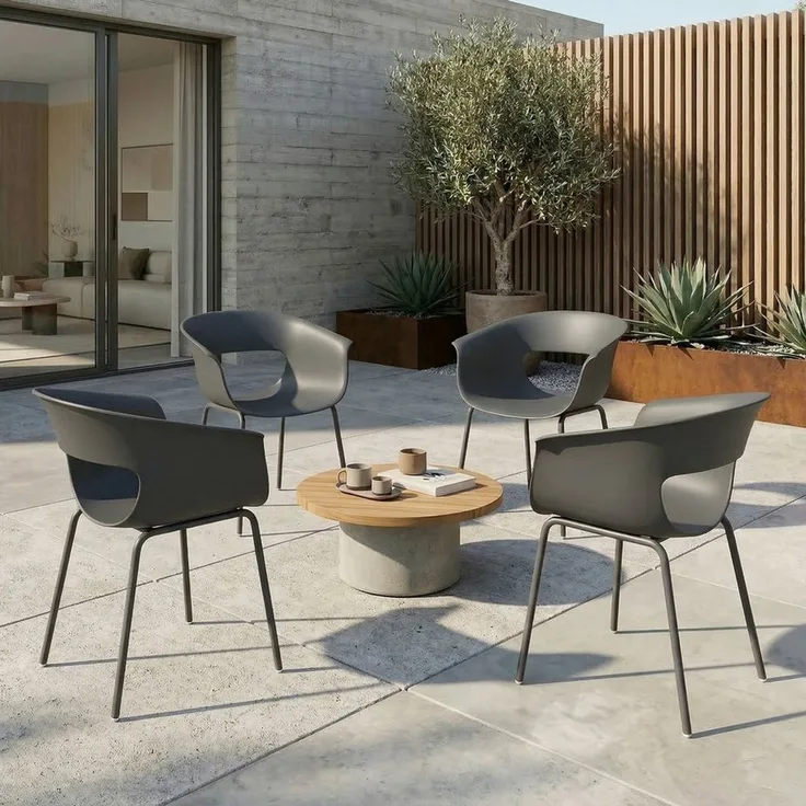 Outsunny Gartenstuhl mit Ausschnittdesign, Armlehne (Gartenstühle, 4 St), für Garten Balkon Terrasse Dunkelgrau