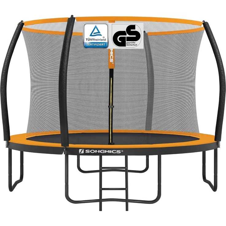 Songmics Trampolin mit Leiter, Sicherheitsnetz und gepolsterten Stangen, Stahl orange, Ø 305 cm – Bild 1