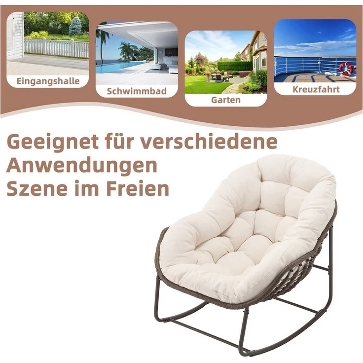 LVHOM Schaukelstuhl mit gepolstertem Kissen, Rattanstuhl mit Stahlrahmen, Lounge Sessel (Großformat B110.5cm x T94.5cm x H80cm,Dicke Kissen,160kg Tragfähigkeit, MEHRE FARBEN MEHRE OPTIONEN! Schaukelsessel umhüllendem Sitzgefühl & hoher Armlehne, 1 St),... – Bild 3