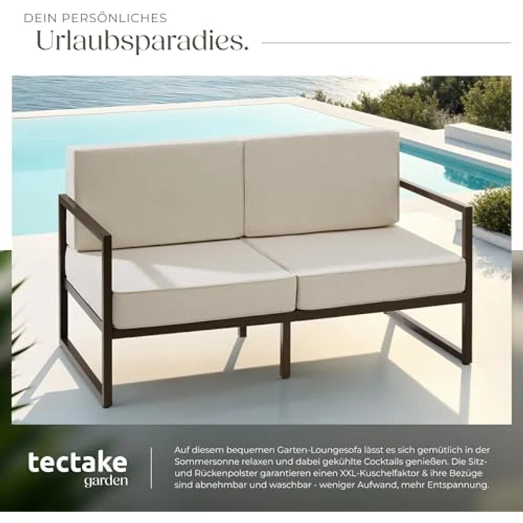 tectake Essgruppe Garten-Loungesofa, (Set, 1-tlg), Pulverbeschichtetes Stahlgestell für maximale Stabilität – Bild 6