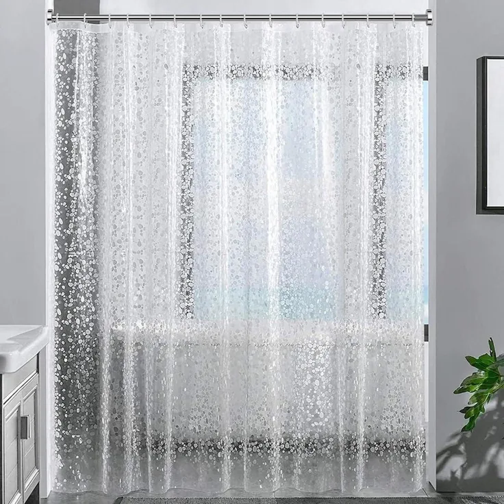 Duschvorhang 3D Steinmuster Transparent 240x200cm EVA Wasserdicht Anti Schimmel