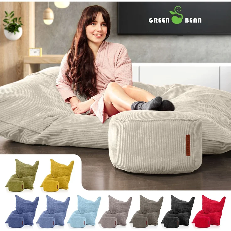 Green Bean® Sitzsack + Pouf im Set - XXL Riesensitzsack mit passendem Sitzhocker | Bean Bag mit EPS Füllung - Beige – Bild 3