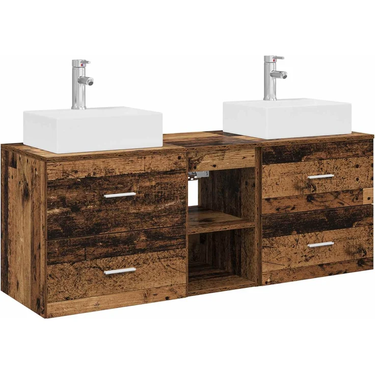vidaXL Badezimmerschrank-Set 3 stk. Altholz 129 x 41 x 79,5 cm 3405841 – Bild 2