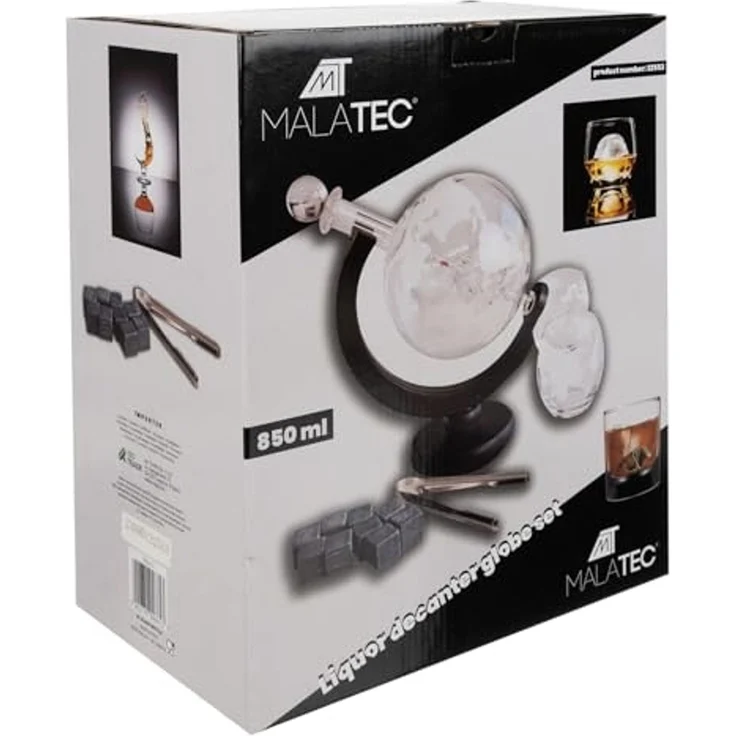 MALATEC Dekanter Whisky-Set Globus Whisky-Karaffe Whisky-Gläser Stein-Eiswürfel 850 ml, (12-tlg) – Bild 5